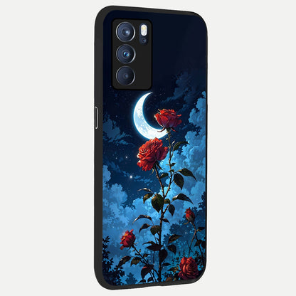  Crimson Rose Moon back cover For Oppo Reno 6 Pro slim fit glass case with vibrant aesthetic design