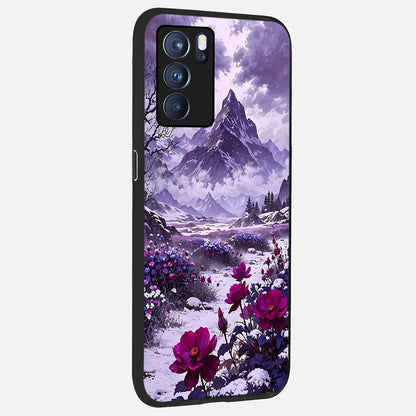  Flower Mountain View back cover For Oppo Reno 6 Pro slim fit glass case with vibrant aesthetic design