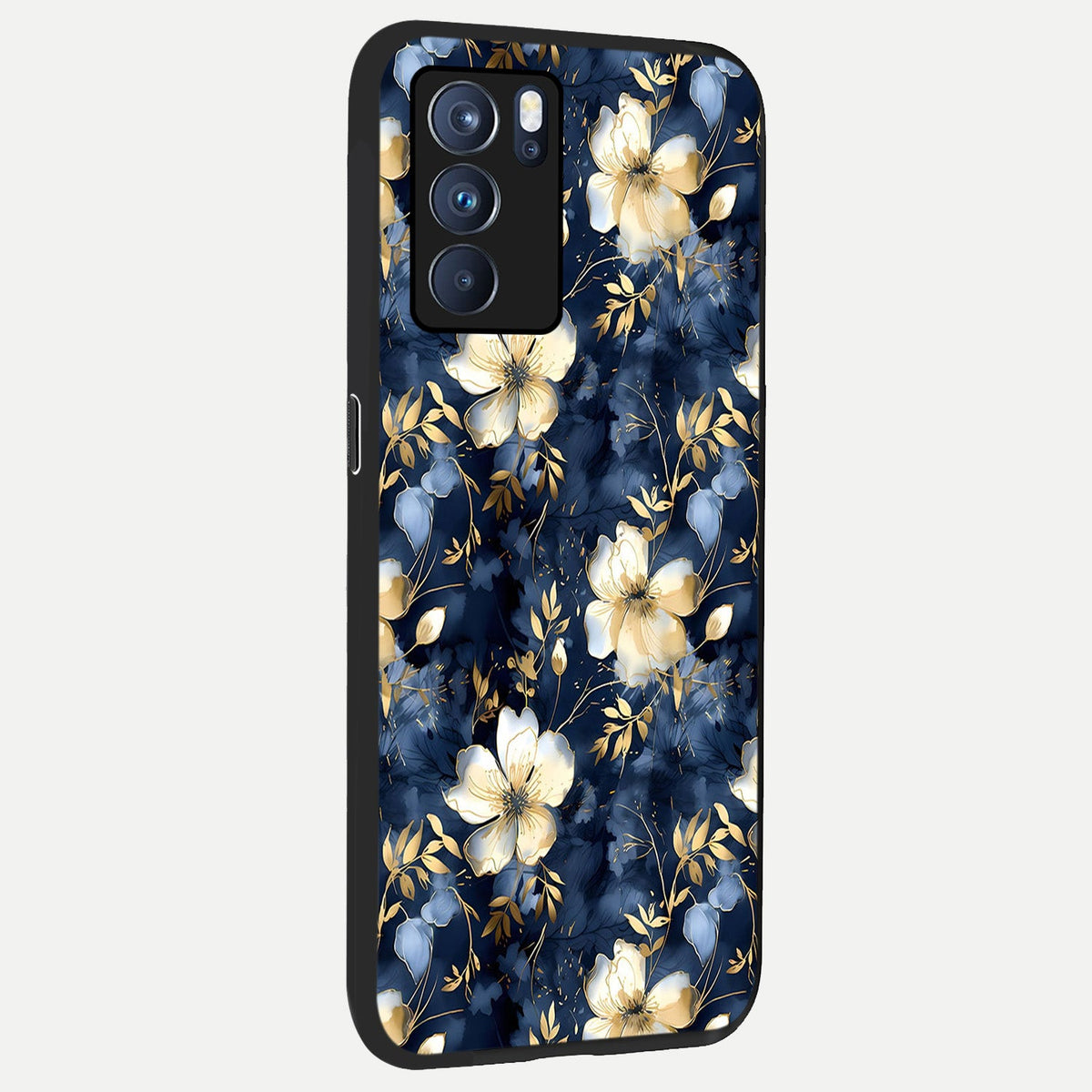  Golden Midnight Bloom back cover For Oppo Reno 6 Pro slim fit glass case with vibrant aesthetic design