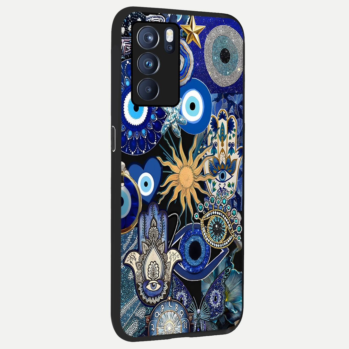  Mystic Blue Evil Eye back cover For Oppo Reno 6 Pro slim fit glass case with vibrant aesthetic design