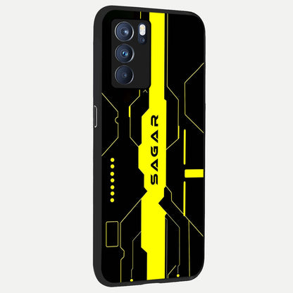  Neon CYBERPUNK Custom Name back cover For Oppo Reno 6 Pro slim fit glass case with vibrant aesthetic design