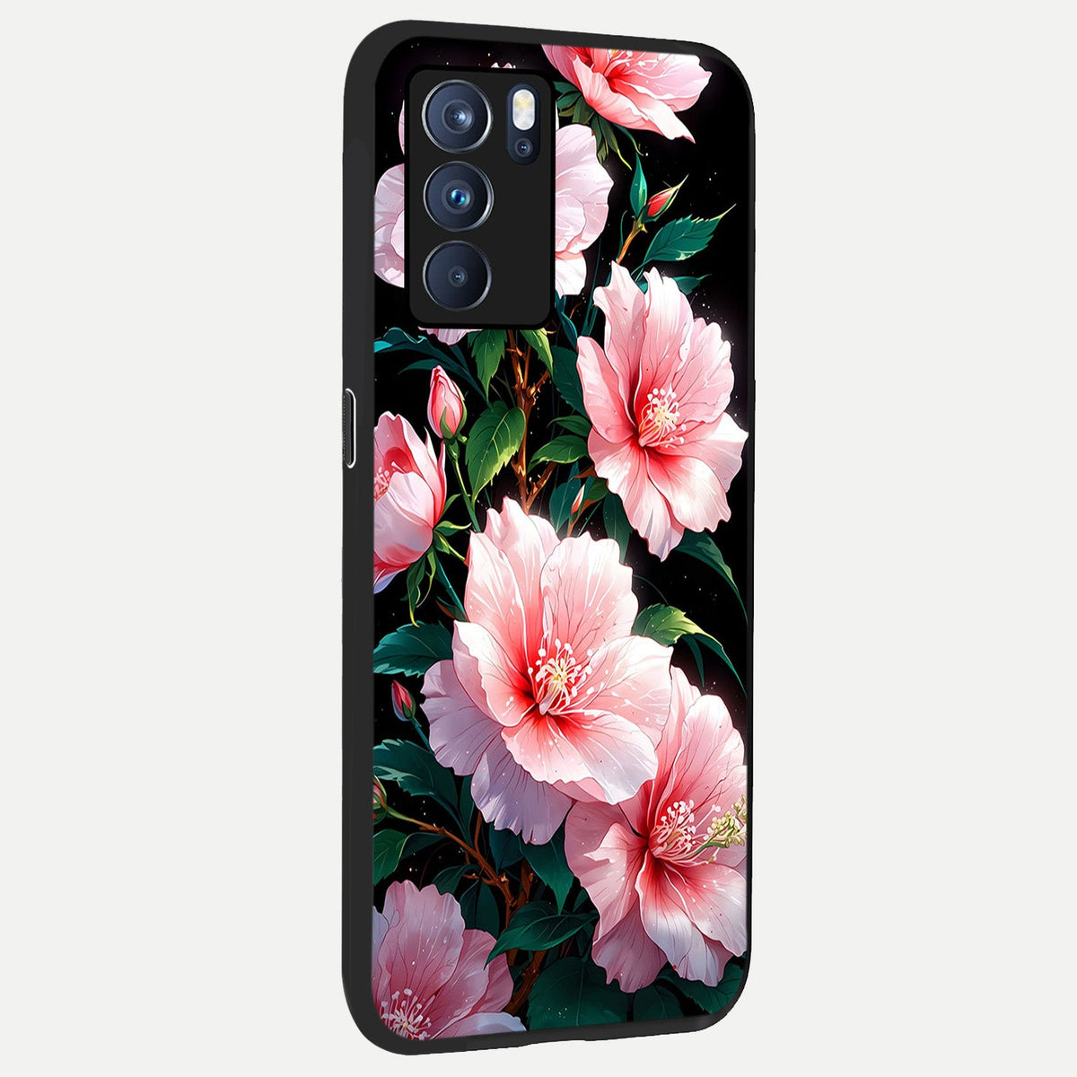  Peach Flower back cover For Oppo Reno 6 Pro slim fit glass case with vibrant aesthetic design