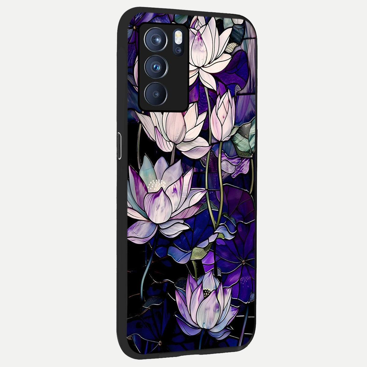  Purple Lotus Pattern back cover For Oppo Reno 6 Pro slim fit glass case with vibrant aesthetic design
