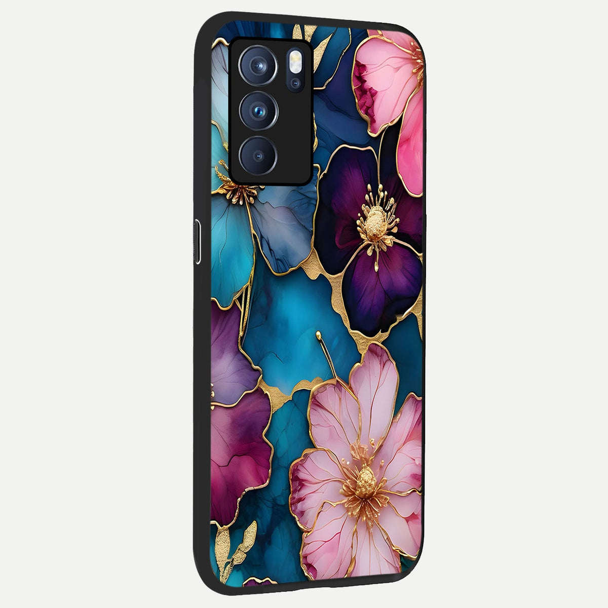  Sparkle Floral back cover For Oppo Reno 6 Pro slim fit glass case with vibrant aesthetic design