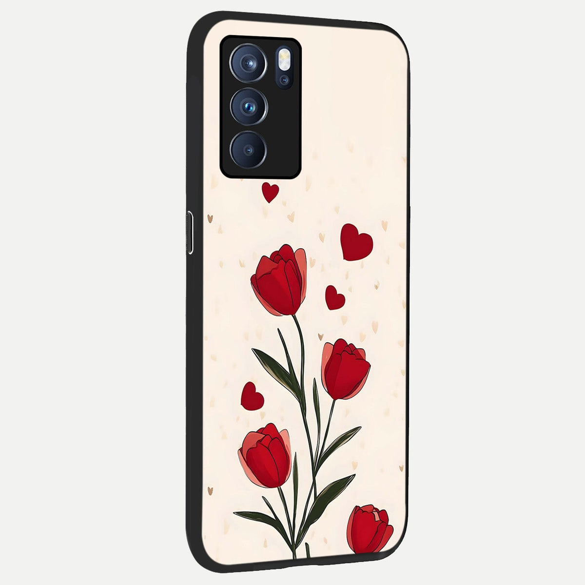  Tulip With Heart back cover For Oppo Reno 6 Pro slim fit glass case with vibrant aesthetic design