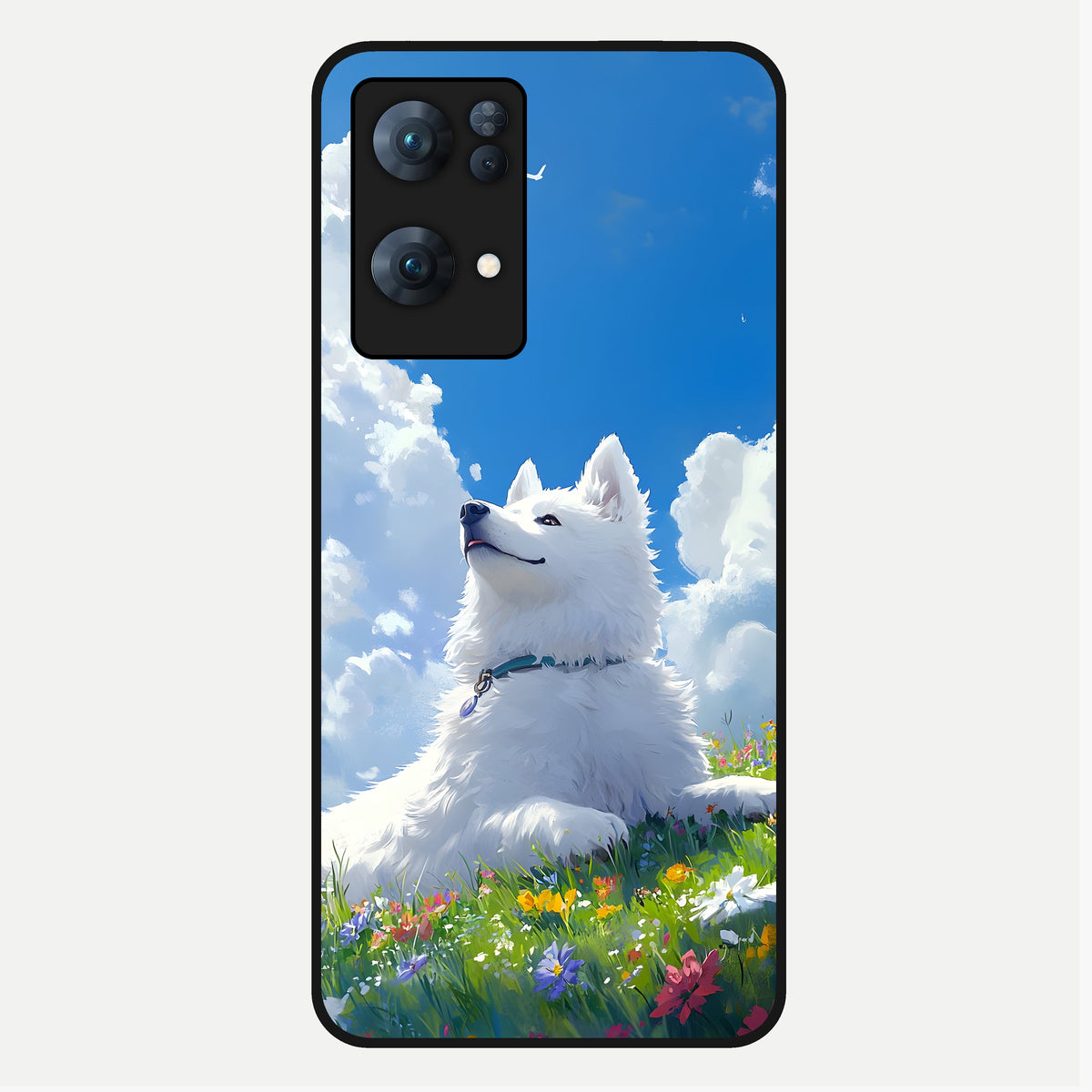  Blissful Cloud Pup Glass Case For  Oppo-Reno-7-Pro-5G back cover – full design glossy printed glass finish