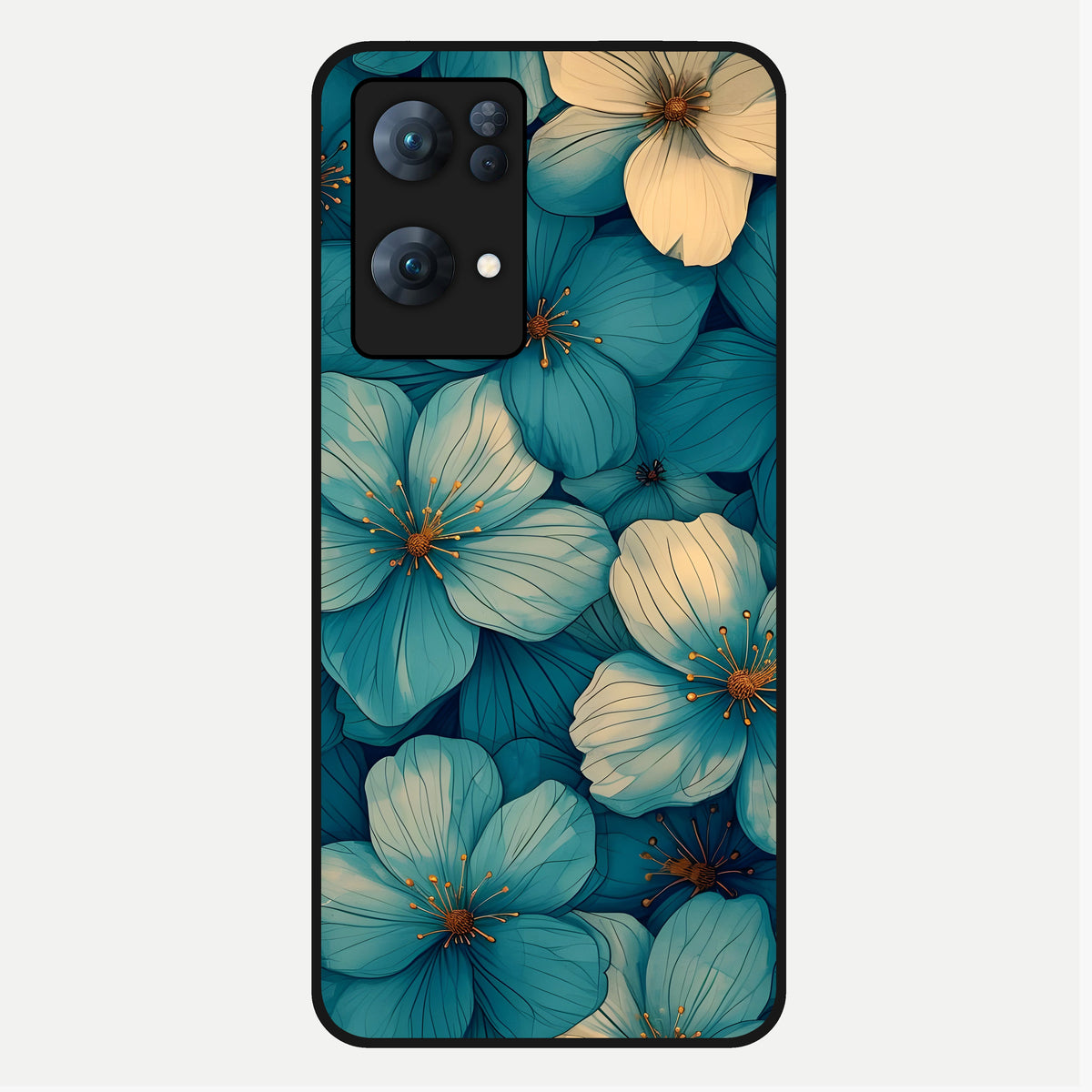  Blue Shade Floral Glass Case For  Oppo-Reno-7-Pro-5G back cover – full design glossy printed glass finish