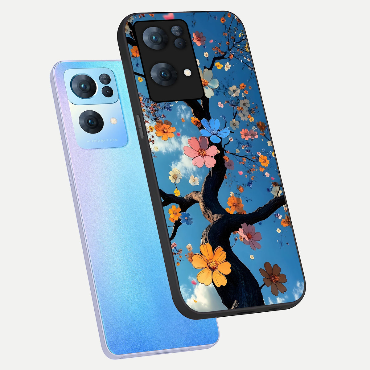  Blossom Dream Sky phone case For  Oppo-Reno-7-Pro-5G showing premium glass back cover with detailed artwork