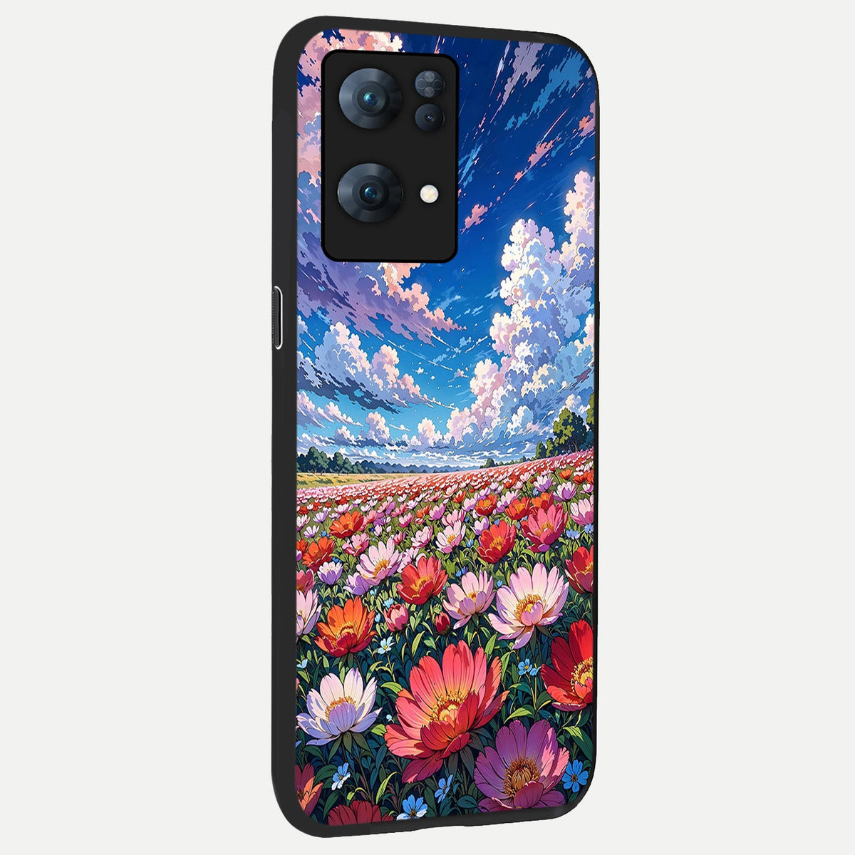  Blossom Sky Field back cover For  Oppo-Reno-7-Pro-5G slim fit glass case with vibrant aesthetic design