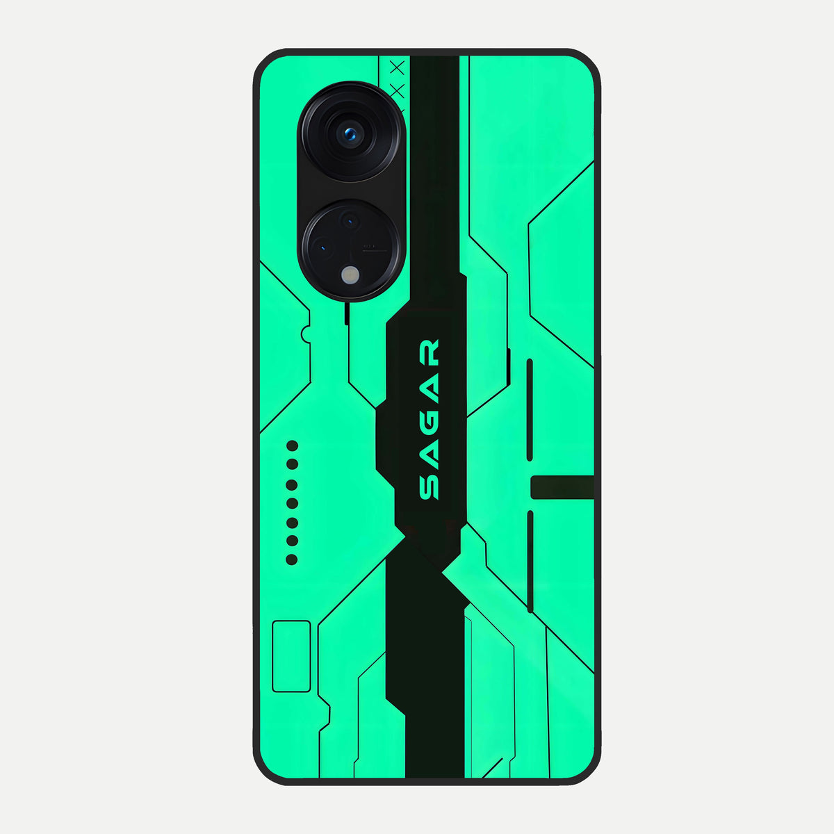  Aqua Tech CYBERPUNK Custom Name Glass Case For Oppo Reno 8T 5G back cover – full design glossy printed glass finish
