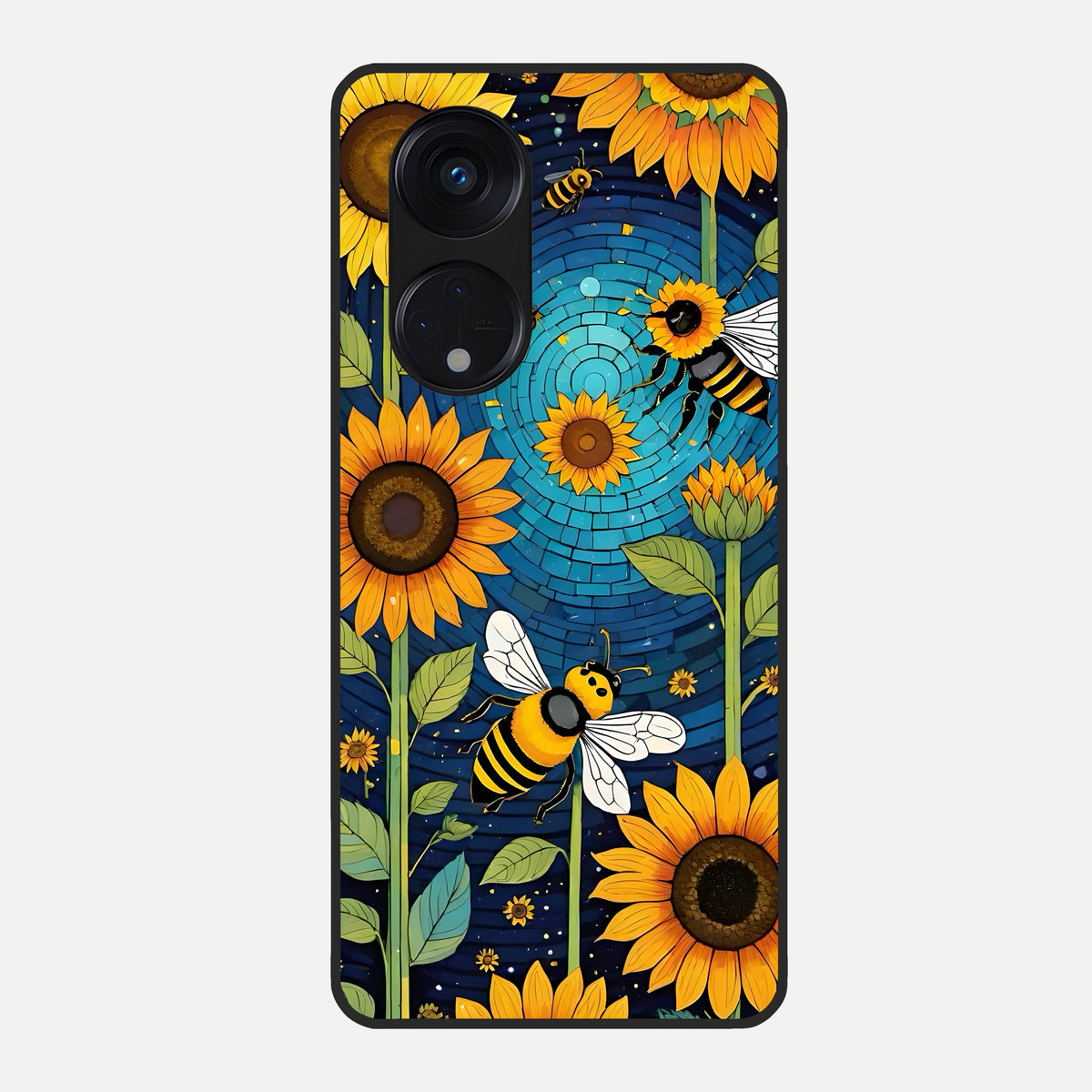  Bees And Sunflowers Glass Case For Oppo Reno 8T 5G back cover – full design glossy printed glass finish