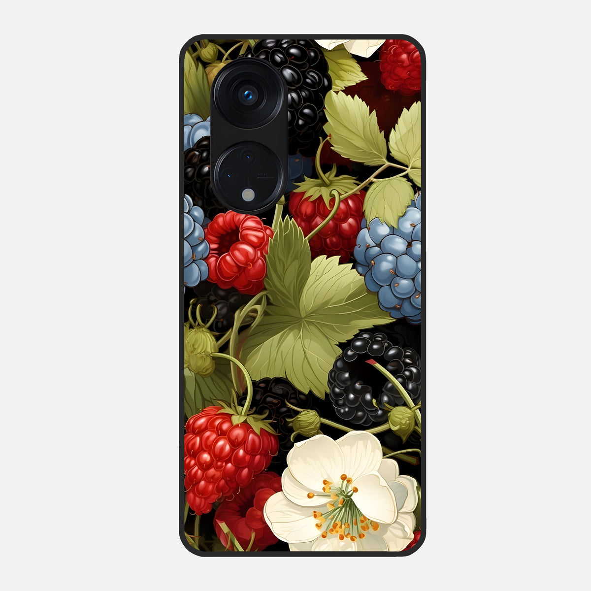 Berry Bloom Charm Glass Case For Oppo Reno 8T 5G back cover – full design glossy printed glass finish