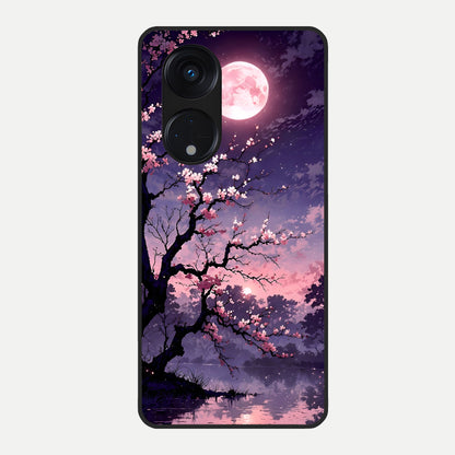  Blossom Pink Moon Glass Case For Oppo Reno 8T 5G back cover – full design glossy printed glass finish