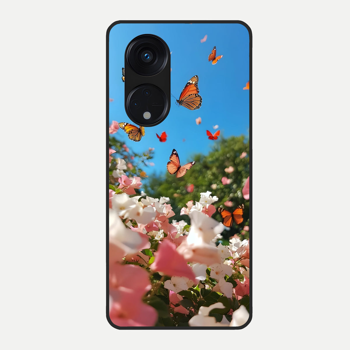 Butterflies In Bloom Sky Glass Case For Oppo Reno 8T 5G back cover – full design glossy printed glass finish