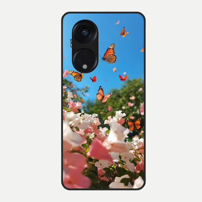  Butterflies In Bloom Sky Glass Case For Oppo Reno 8T 5G back cover – full design glossy printed glass finish