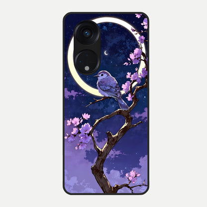  Celestial Bird Blossom Glass Case For Oppo Reno 8T 5G back cover – full design glossy printed glass finish