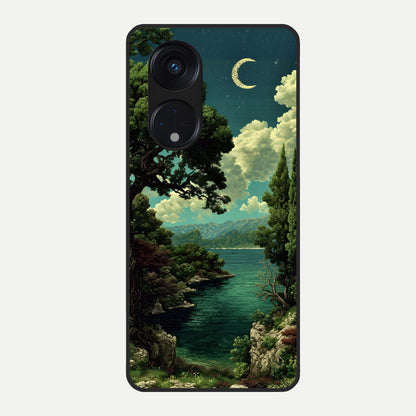  Celestial Lake Peace Glass Case For Oppo Reno 8T 5G back cover – full design glossy printed glass finish