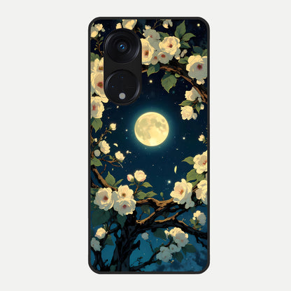  Celestial Moon And Flower Glass Case For Oppo Reno 8T 5G back cover – full design glossy printed glass finish