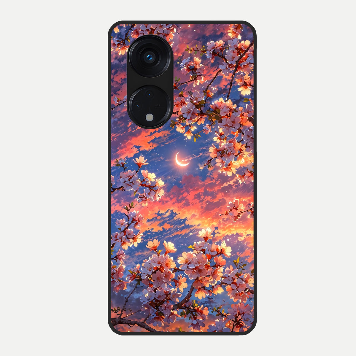  Celestial Sakura Sunset Glass Case For Oppo Reno 8T 5G back cover – full design glossy printed glass finish