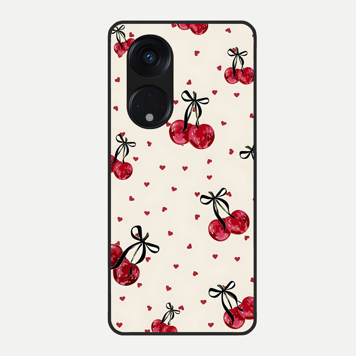  Cherry Heart Bow Glass Case For Oppo Reno 8T 5G back cover – full design glossy printed glass finish