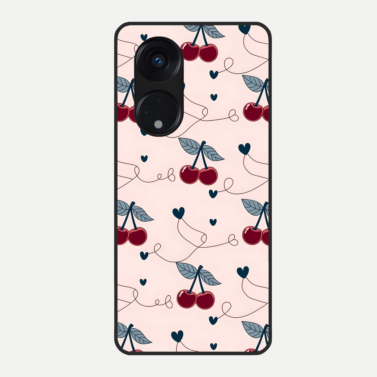  Cherry Heart Line Glass Case For Oppo Reno 8T 5G back cover – full design glossy printed glass finish