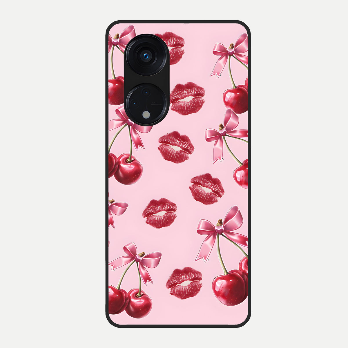  Cherry With Lips Glass Case For Oppo Reno 8T 5G back cover – full design glossy printed glass finish