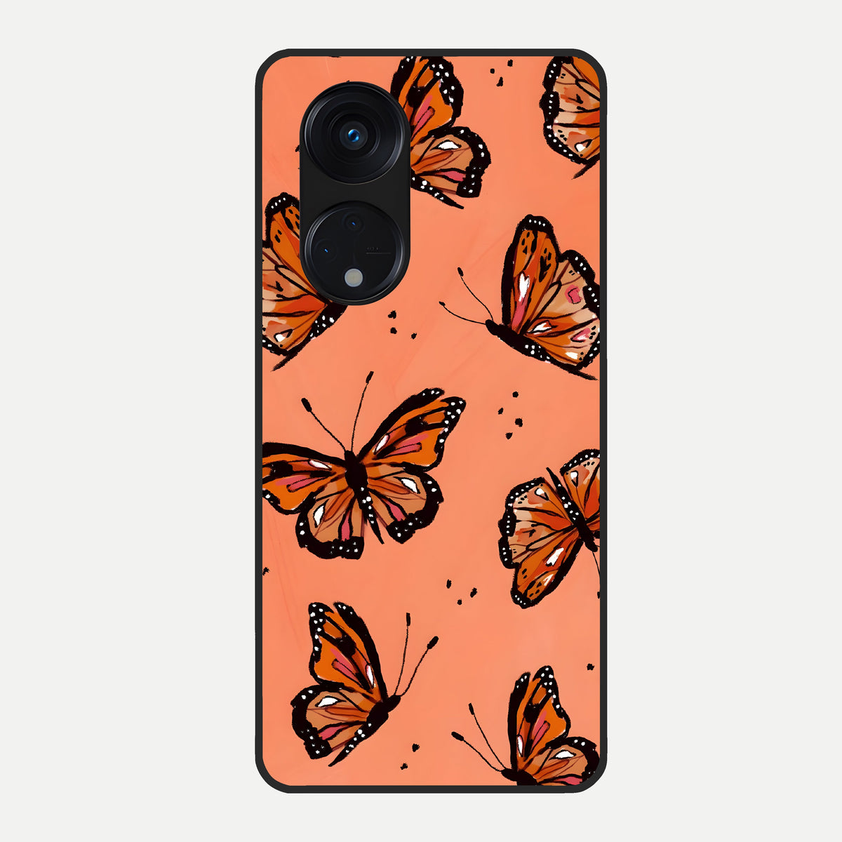  Coral Wing Butterfly Glass Case For Oppo Reno 8T 5G back cover – full design glossy printed glass finish