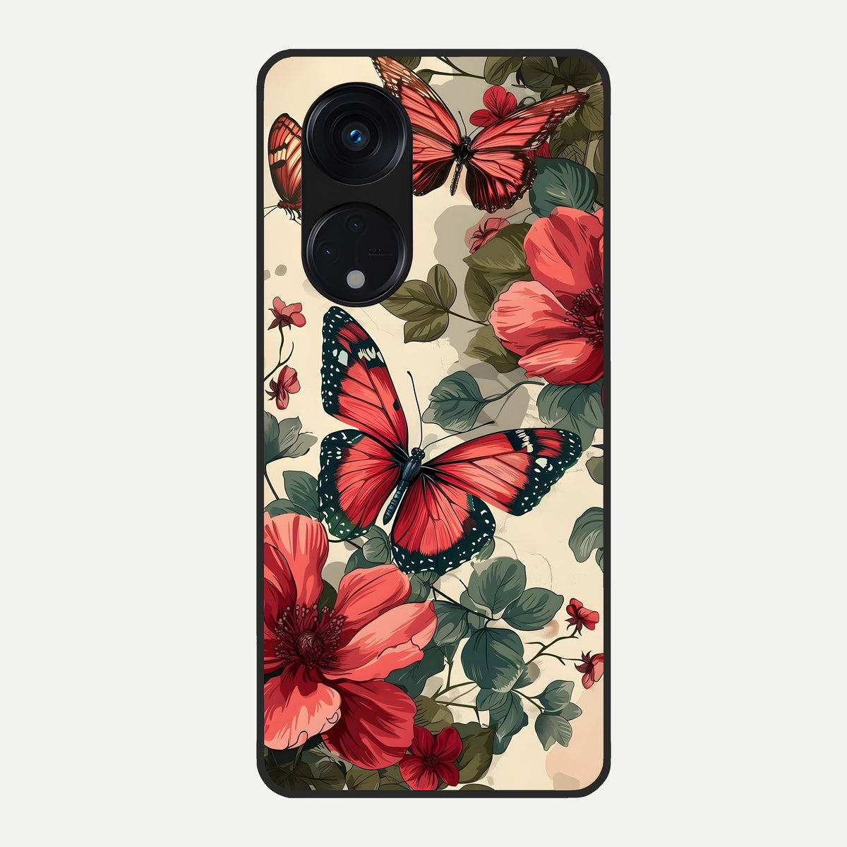  Crimson Butterfly Garden Glass Case For Oppo Reno 8T 5G back cover – full design glossy printed glass finish