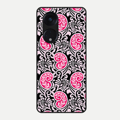  Crimson Paisley Charm Glass Case For Oppo Reno 8T 5G back cover – full design glossy printed glass finish