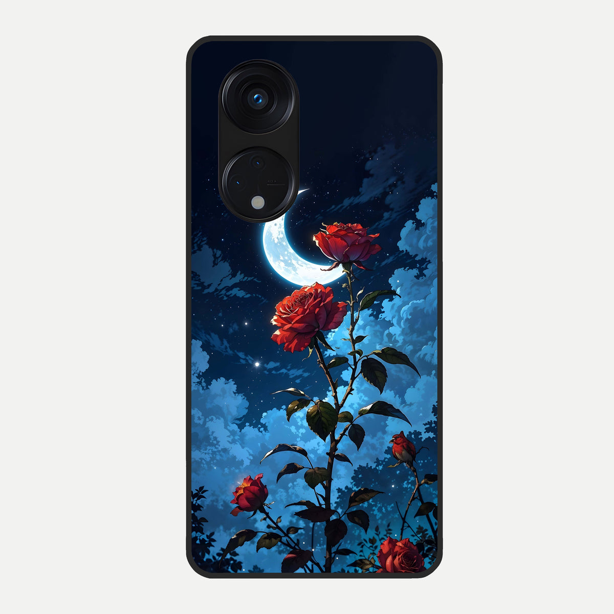  Crimson Rose Moon Glass Case For Oppo Reno 8T 5G back cover – full design glossy printed glass finish
