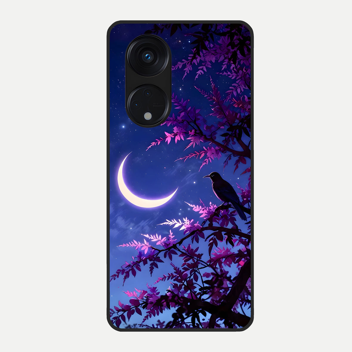  Crow And Moon Scenery Glass Case For Oppo Reno 8T 5G back cover – full design glossy printed glass finish