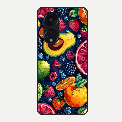  Cute Fruits Art Glass Case For Oppo Reno 8T 5G back cover – full design glossy printed glass finish