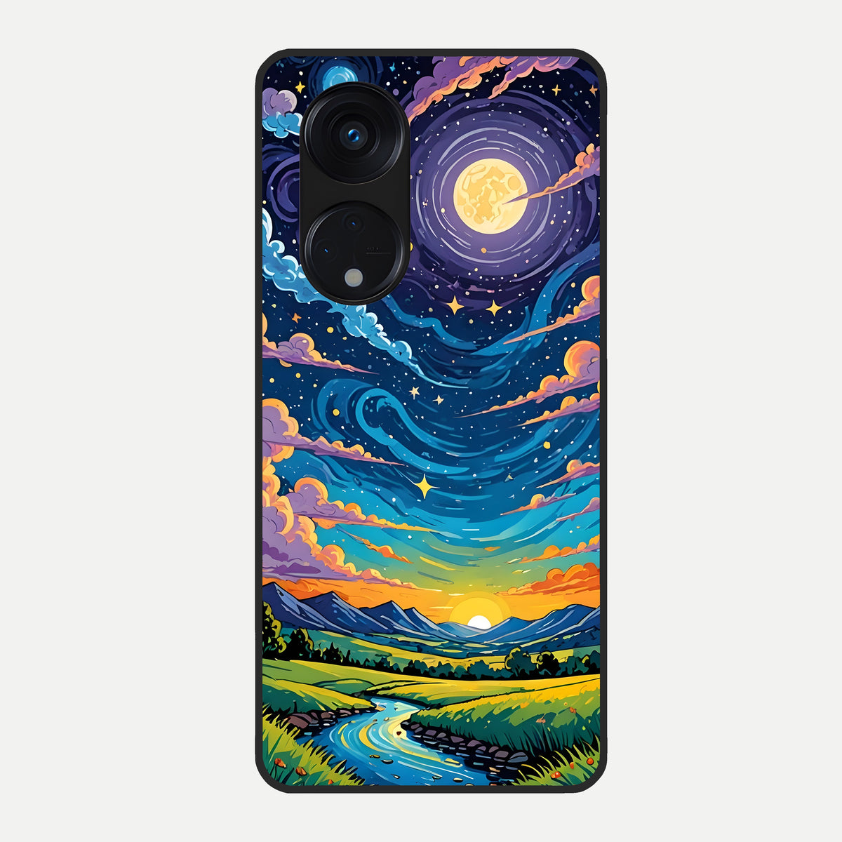  Dreamy Night Landscape Glass Case For Oppo Reno 8T 5G back cover – full design glossy printed glass finish