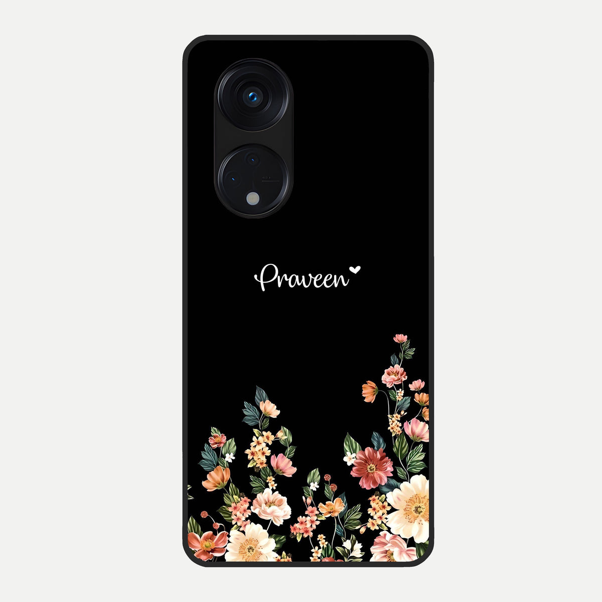  Floral Design Personalized Custom Name Glass Case For Oppo Reno 8T 5G back cover – full design glossy printed glass finish