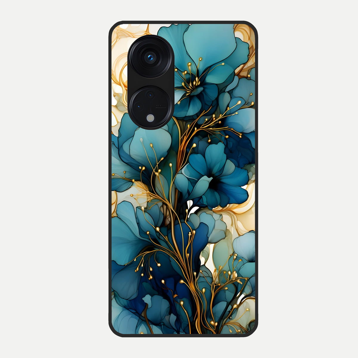  Golden Bloom Symphony Glass Case For Oppo Reno 8T 5G back cover – full design glossy printed glass finish