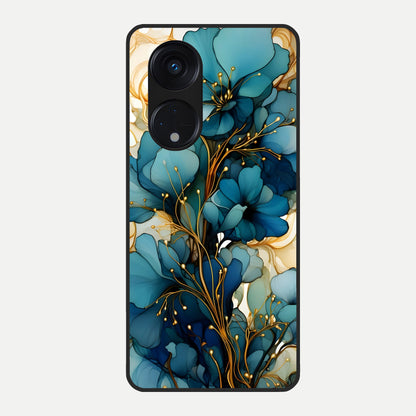  Golden Bloom Symphony Glass Case For Oppo Reno 8T 5G back cover – full design glossy printed glass finish