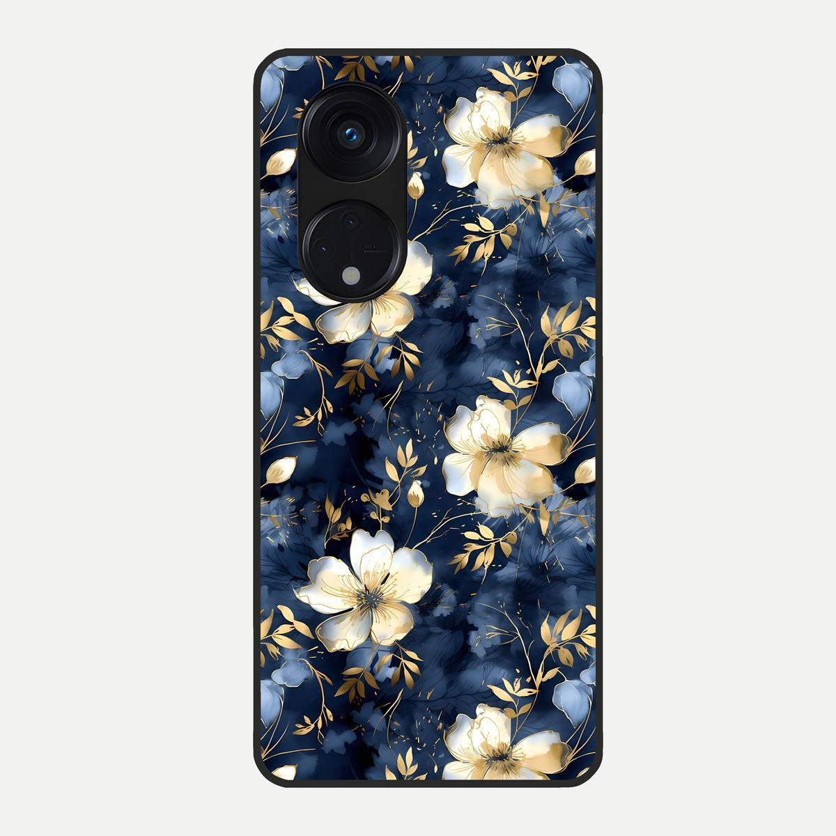  Golden Midnight Bloom Glass Case For Oppo Reno 8T 5G back cover – full design glossy printed glass finish