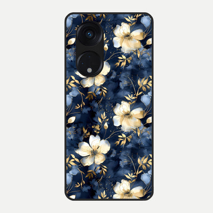  Golden Midnight Bloom Glass Case For Oppo Reno 8T 5G back cover – full design glossy printed glass finish