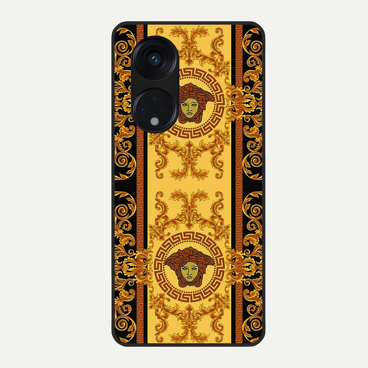  Golden Royal Heritage Glass Case For Oppo Reno 8T 5G back cover – full design glossy printed glass finish
