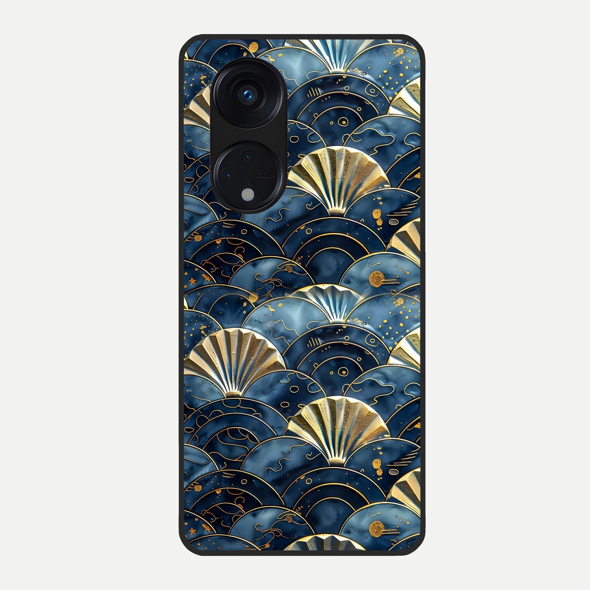  Golden Wave Luxe Glass Case For Oppo Reno 8T 5G back cover – full design glossy printed glass finish