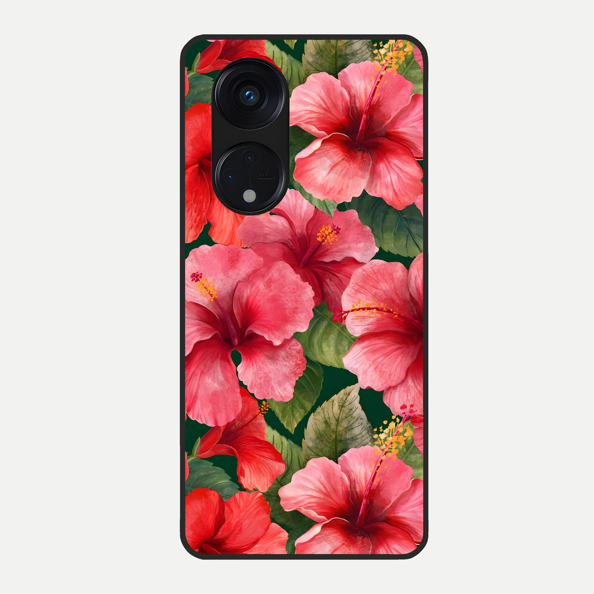  Hibiscus Pattern Glass Case For Oppo Reno 8T 5G back cover – full design glossy printed glass finish