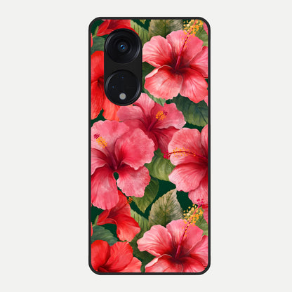  Hibiscus Pattern Glass Case For Oppo Reno 8T 5G back cover – full design glossy printed glass finish