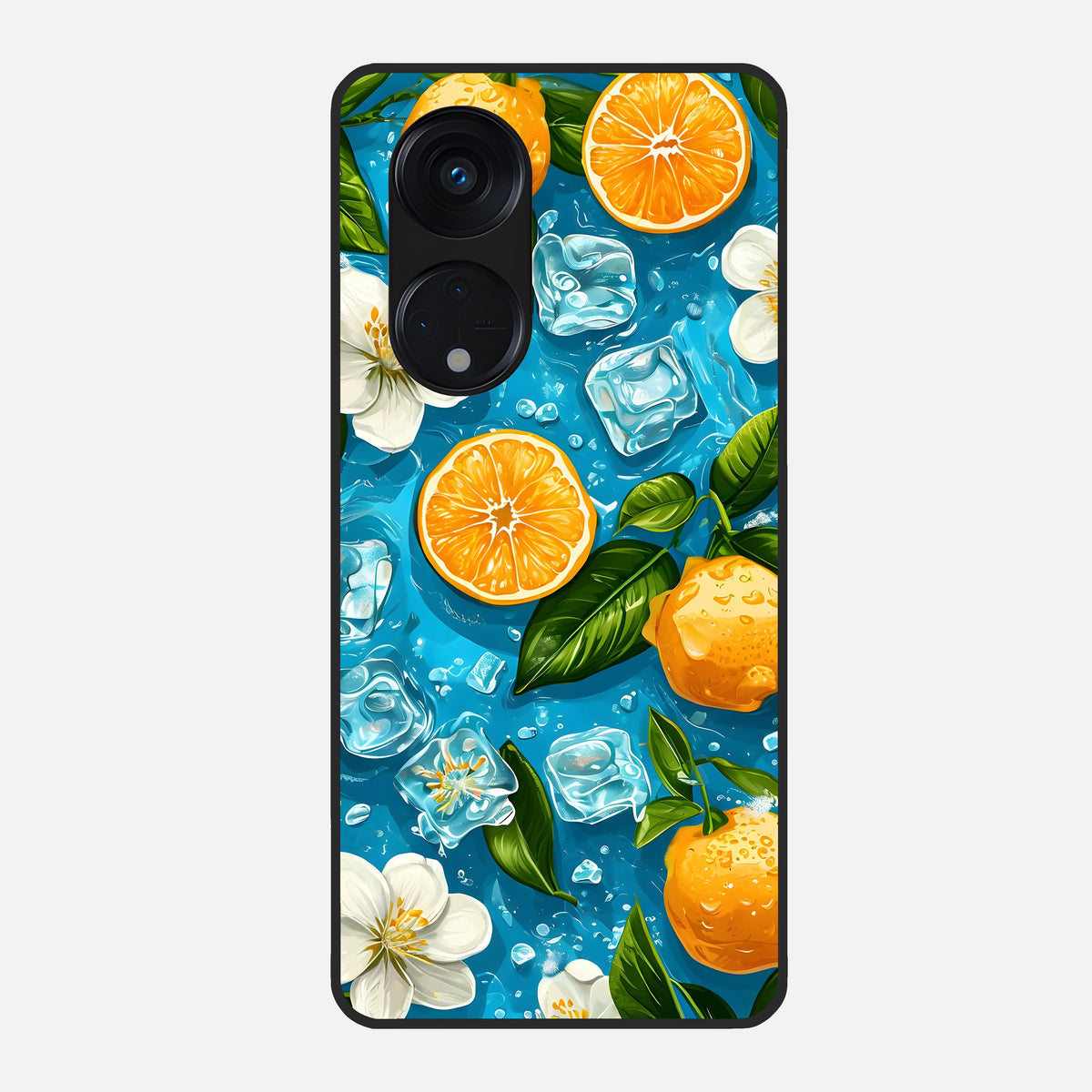  Ice Cube With Orange Glass Case For Oppo Reno 8T 5G back cover – full design glossy printed glass finish