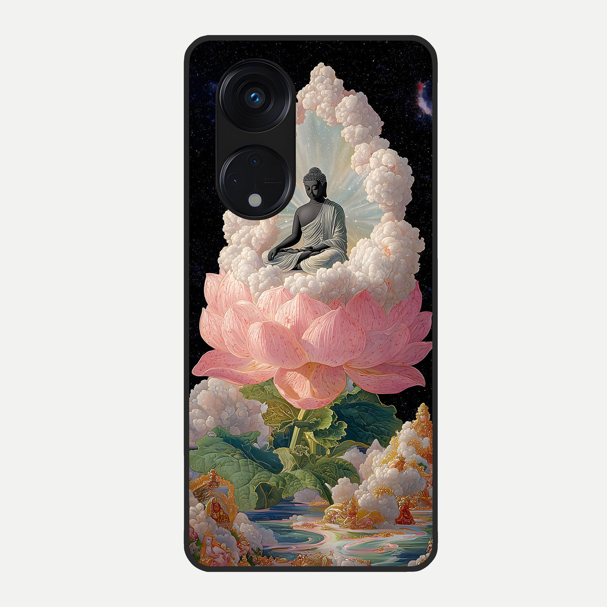  Lotus Divine Peace Glass Case For Oppo Reno 8T 5G back cover – full design glossy printed glass finish