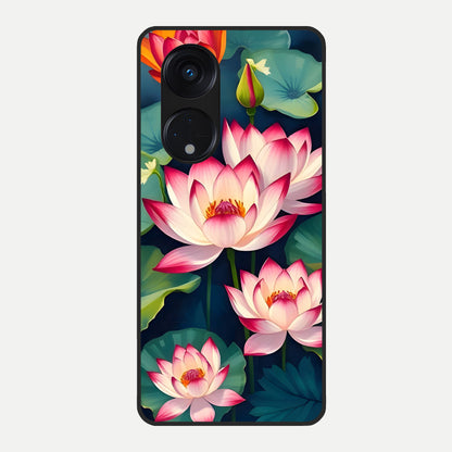  Lotus Dream Serenity Glass Case For Oppo Reno 8T 5G back cover – full design glossy printed glass finish
