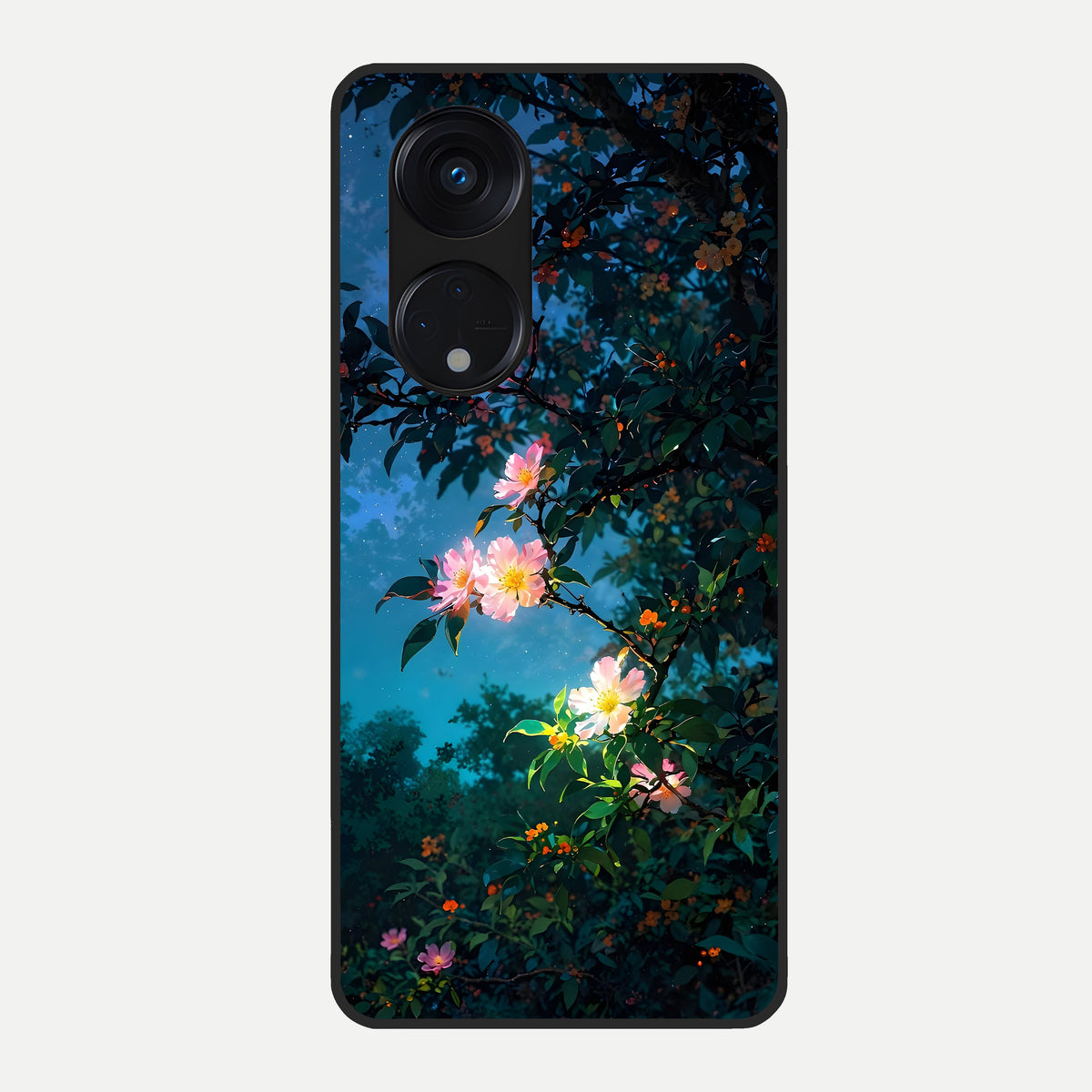  Midnight Bloom Glow Glass Case For Oppo Reno 8T 5G back cover – full design glossy printed glass finish