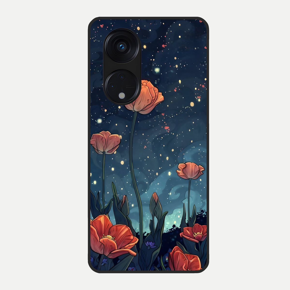  Midnight Tulip Glow Glass Case For Oppo Reno 8T 5G back cover – full design glossy printed glass finish