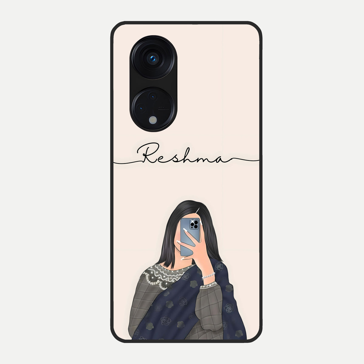  Mirror Mood Muse With Custom Name Glass Case For Oppo Reno 8T 5G back cover – full design glossy printed glass finish