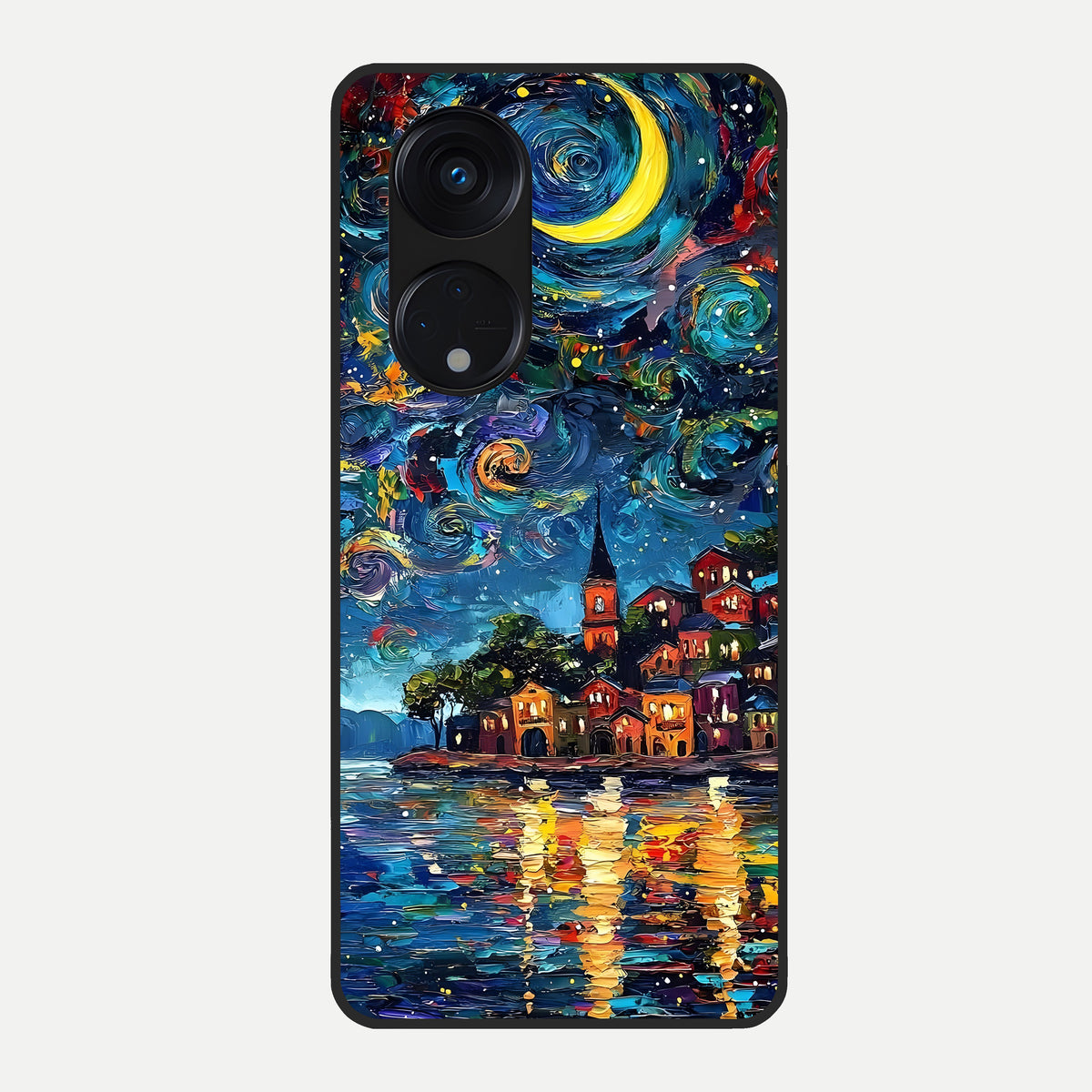  Moonlight Harbor Glow Glass Case For Oppo Reno 8T 5G back cover – full design glossy printed glass finish