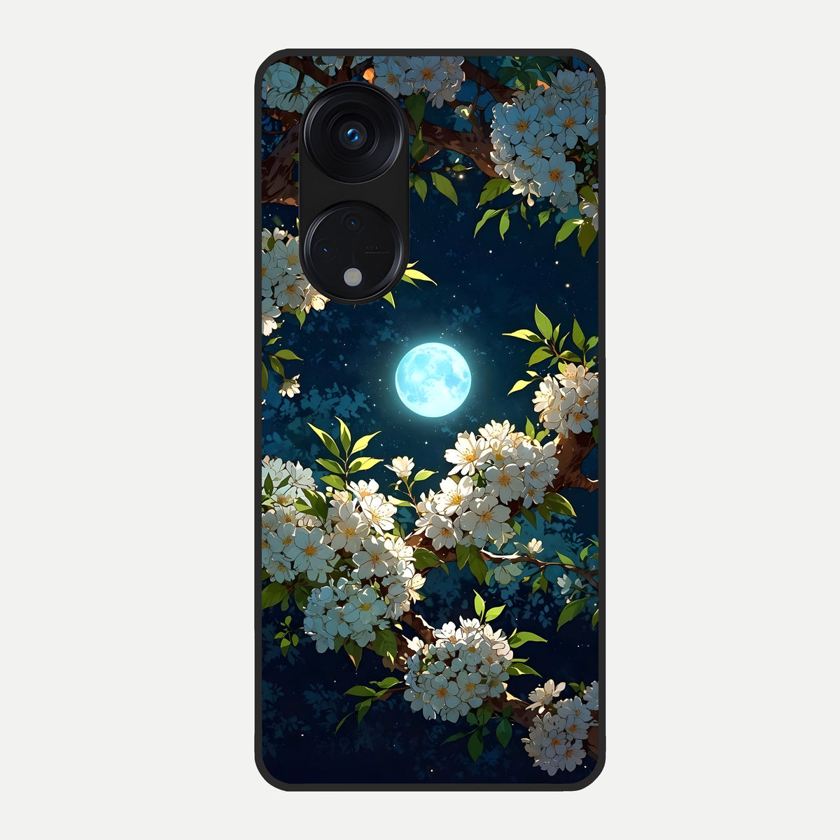  Moonlit Blossom Dream Glass Case For Oppo Reno 8T 5G back cover – full design glossy printed glass finish